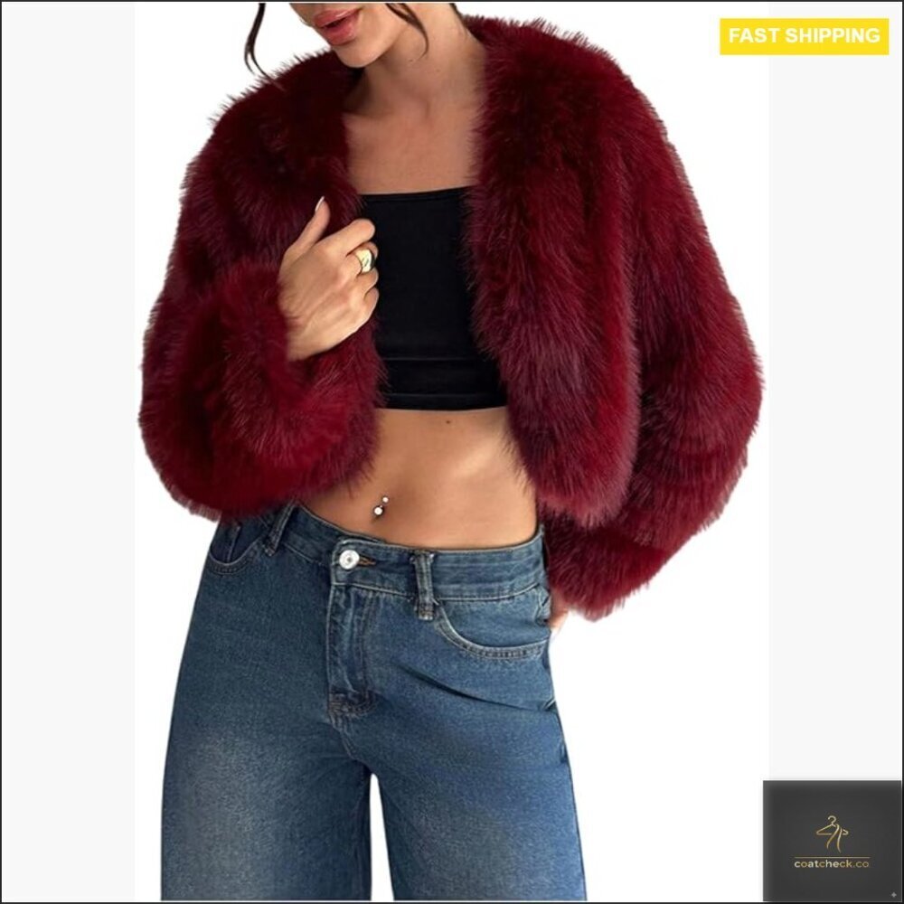 Faux Fur Cropped Jacket Open Front Fuzzy Teddy Coat Chic Winter Wear